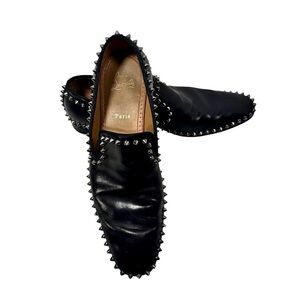 Christian Louboutin Spike Stud Leather Loafers Black Mens Size 42EU/9US